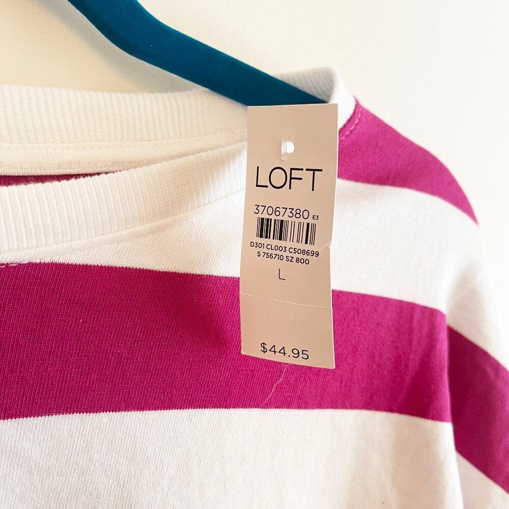Loft Magenta White Striped Heavy Jersey Modern Tee  Dropped Shoulders- Large NWT - Picture 4 of 4